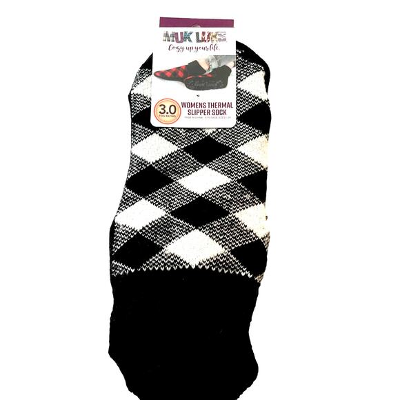 Muk Luks Slipper Socks Thermal Black White New with Tags - Picture 2 of 6